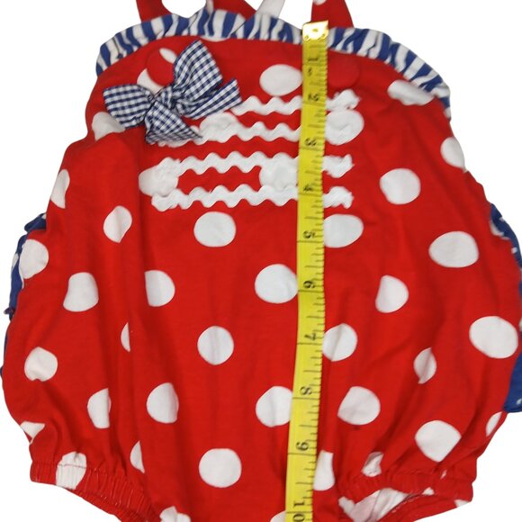 RicRac & Ruffles 3–6M Patriotic Polka Dot Bubble Romper, Fourth of July Outfit - Picture 3 of 5